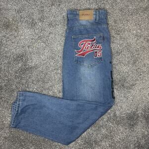 FUBU 05 Embroidered Logo Jeans Mens 36x32 Blue Denim Straight Fit Y2K